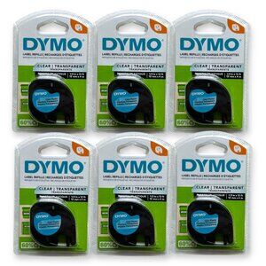 Dymo LetraTag LT Label Refills Clear Plastic Label Tape 1/2" x 13 ft - LOT OF 6